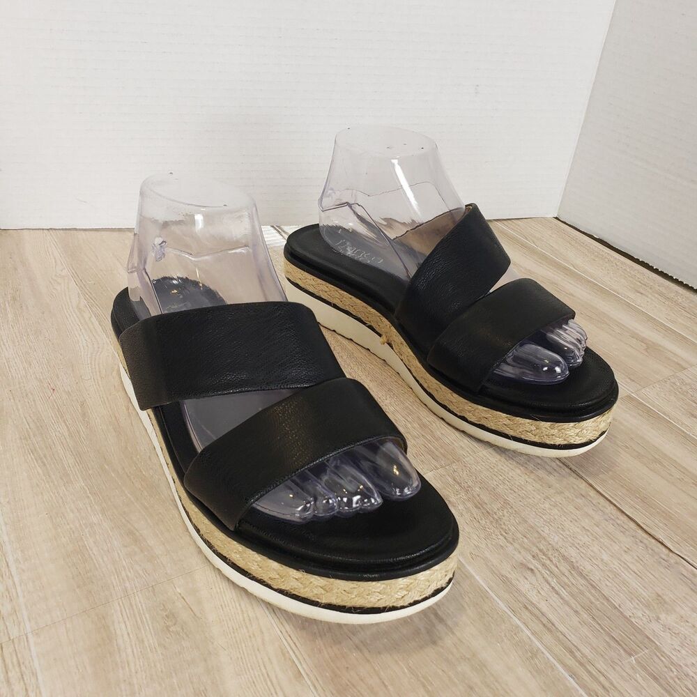 Franco Sarto Black Leather Espadrille Platform Slides Titan Sandals Size 8.5